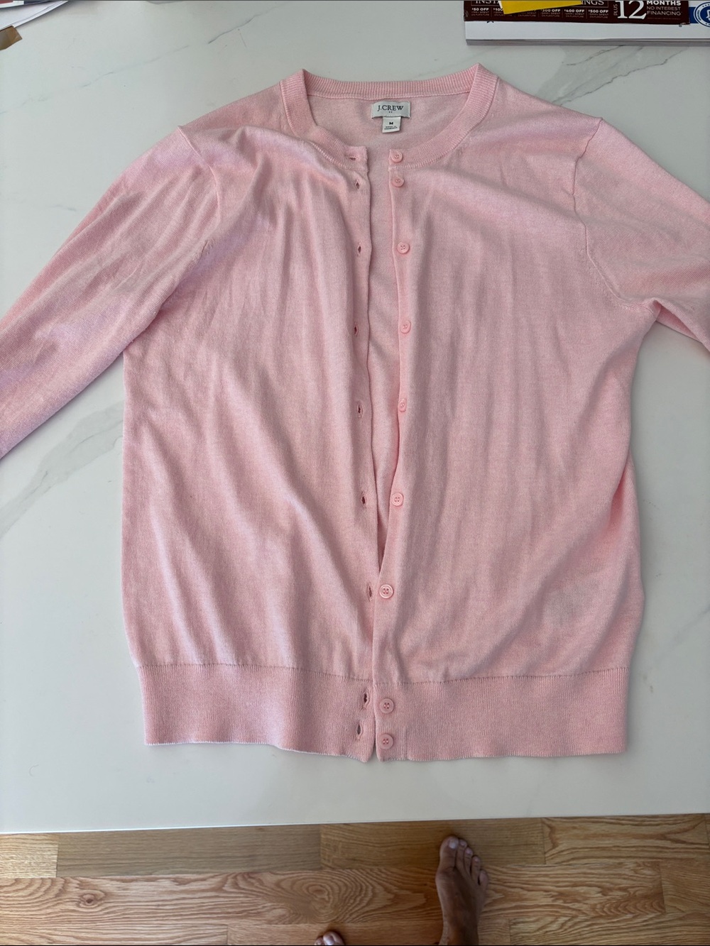 J. Crew Light Pink Button-Up Crewneck Cardigan